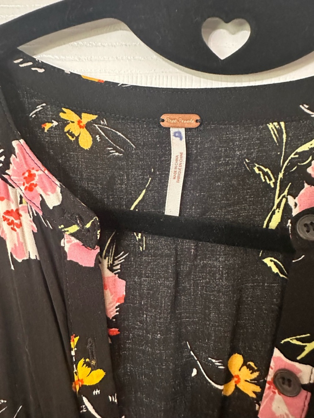Free People Black Floral Midi Dress with Pink & Yellow Blooms - Picture 4 of 6